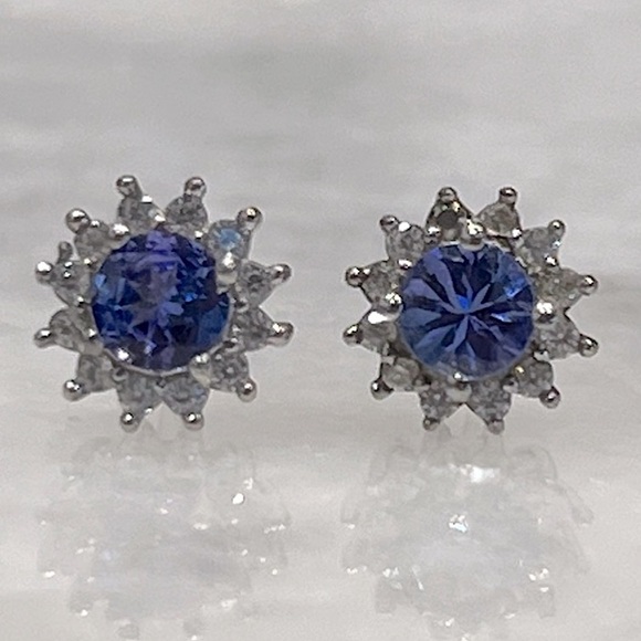 Tanzanite Cambodian Zircon Sterling Silver Halo Stud Earrings - Picture 8 of 12